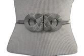 Silver Gold Metal Band Elastic Hip Waist Belt Big Braid Buckle Plus Size